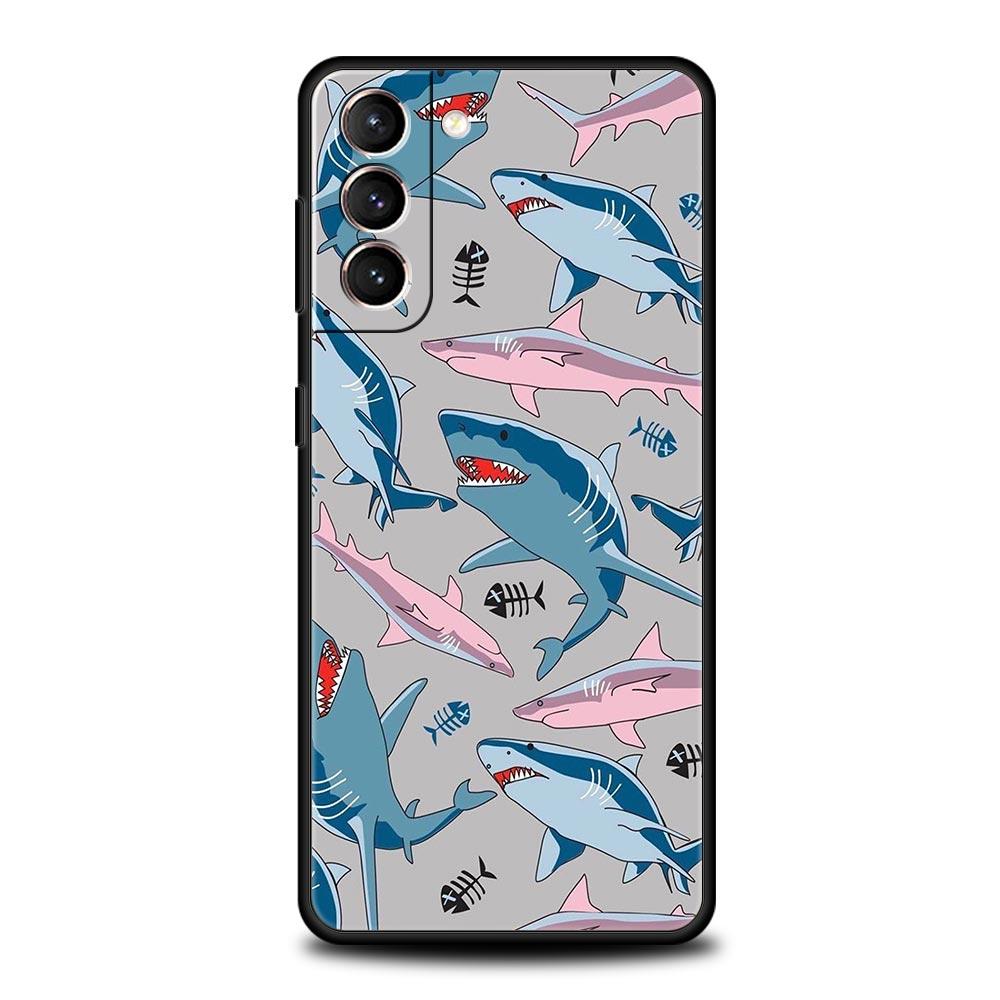 Seaside Sharks Pattern Phone Case for Samsung Galaxy S26 S25 S24 S23 S22 S20 S21 FE Ultra S25 Edge Plus 5G Soft TPU Cover Capas