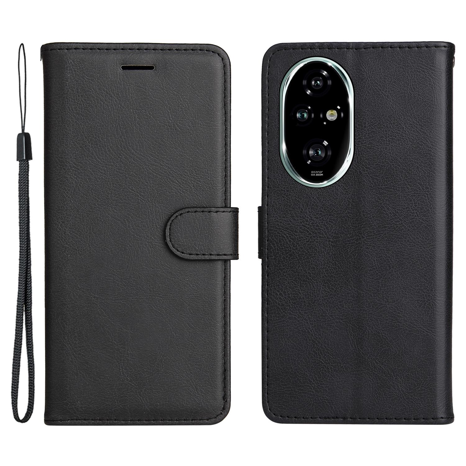 

For Honor 200 Pro 5G Case Solid Color Leather Mobile Cover Wallet Stand with Strap Black