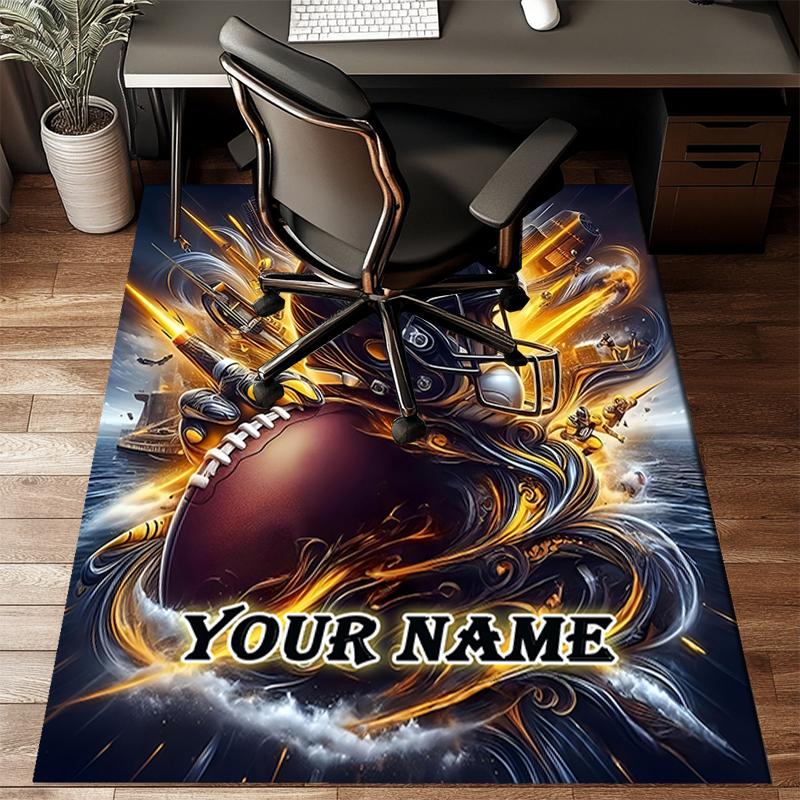1PC Custom Name Football Helmet And Ball Theme Floor Mat Ideal for Living Room, Game Rooms, Office, Bedroom,Floor Mat Playful Design237