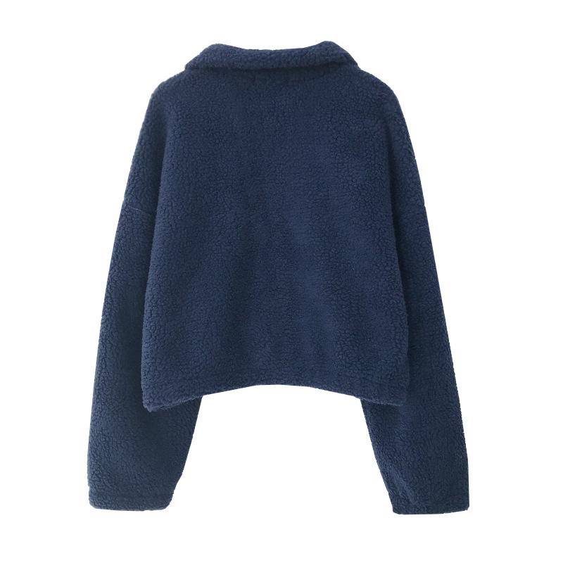 Women's Autumn & Winter Faux Lamb Wool Coat - Short Stand-Up Collar, Warm, Loose Fit, Zip Cardigan Top