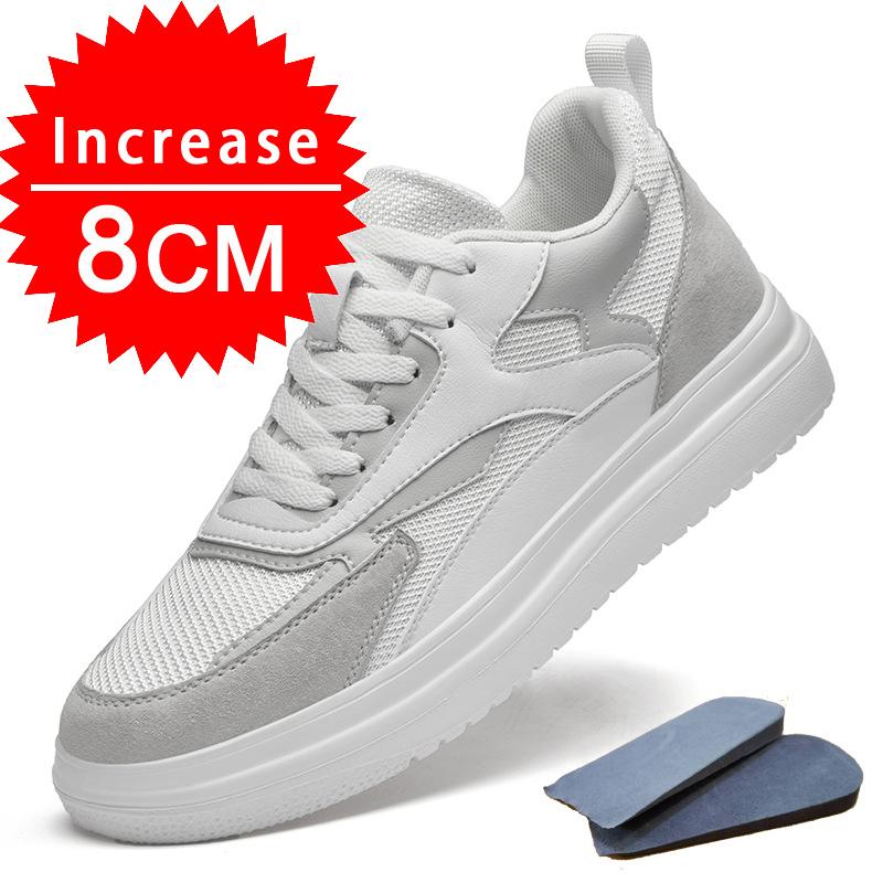 Neue Herren Trendige Leder Sneaker Erhöhungsschuhe Unsichtbar Atmungsaktiv Höhensteigernde Schuhe 8cm 10cm Lässige Mode Leichte Sneaker