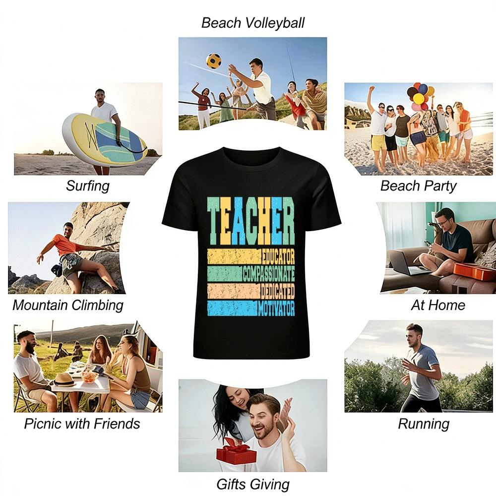 Retro Teacher Themed Print T-Shirt For Educators Dedicated Tops Pure cotton T-shirt