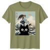 Black Cat Sea Turtle Kai Nichi Bei Yaki Japanese Art Ukiyoe Style Graphic Tee