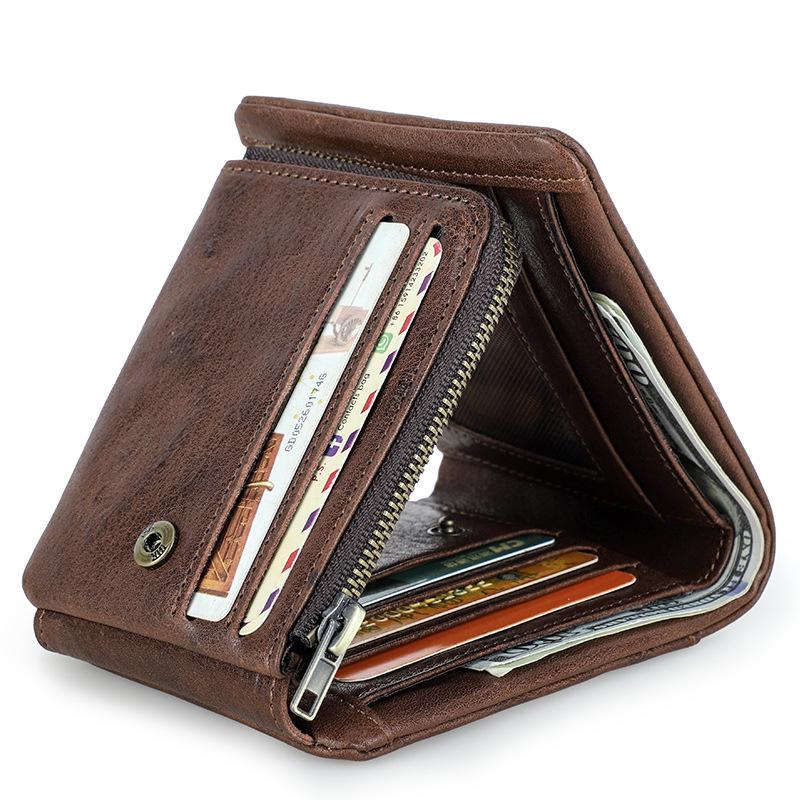 Black Angel RFID Anti-theft Men's Tri-fold Leather Wallet with Multiple Card Slots