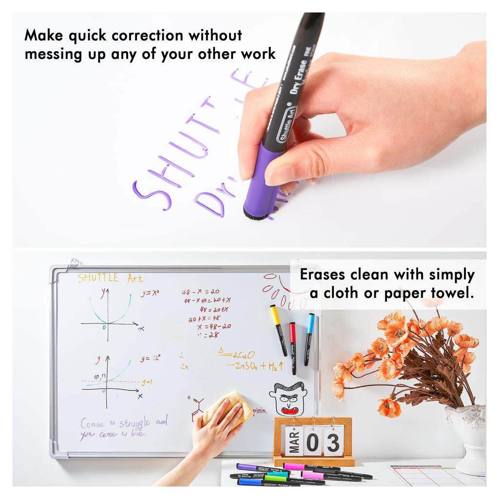 Shuttle Art Whiteboard Erasable Marker 15 Color Eraser For For Work and Schools Markers, Pens, Set, Magnetic, Included, Whiteboards, Glass/Plastic/LED