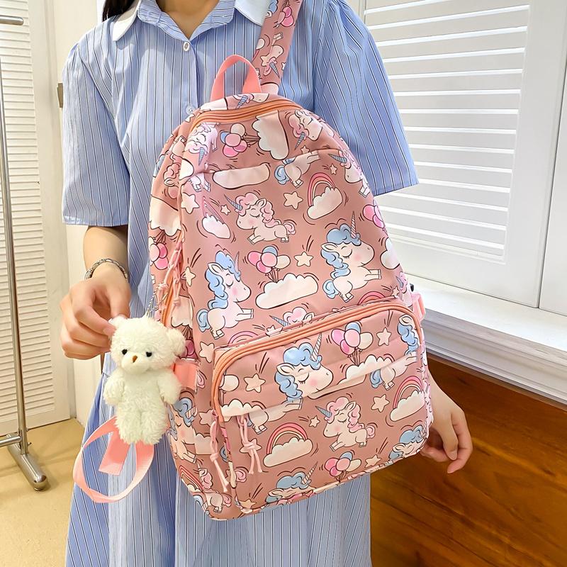 Cartoon Three-Piece Backpack Set Student Printed Schoolbag Women's Large Capacity Lightweight Backpack