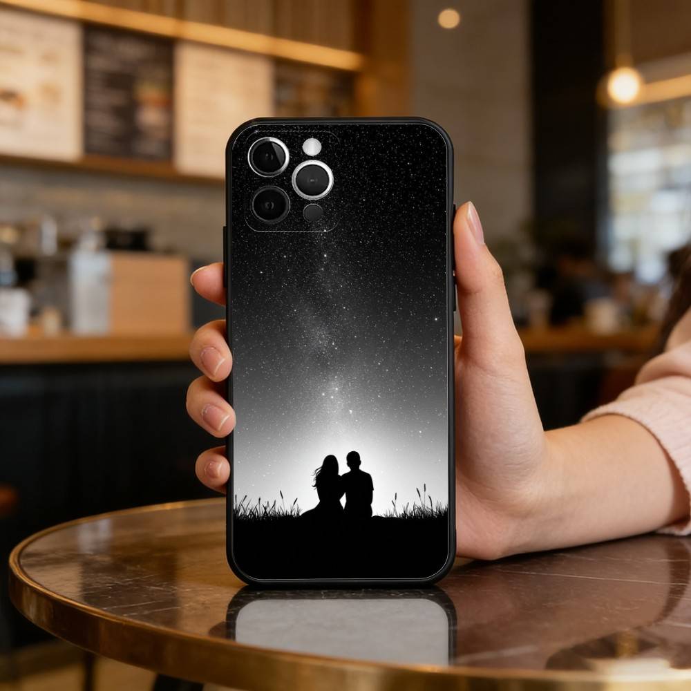 Romantic Couple Silhouettes Phone Case For iPhone 17,16,15,14,13,12,11 Plus,Pro Max,Soft Silicone Black Cover