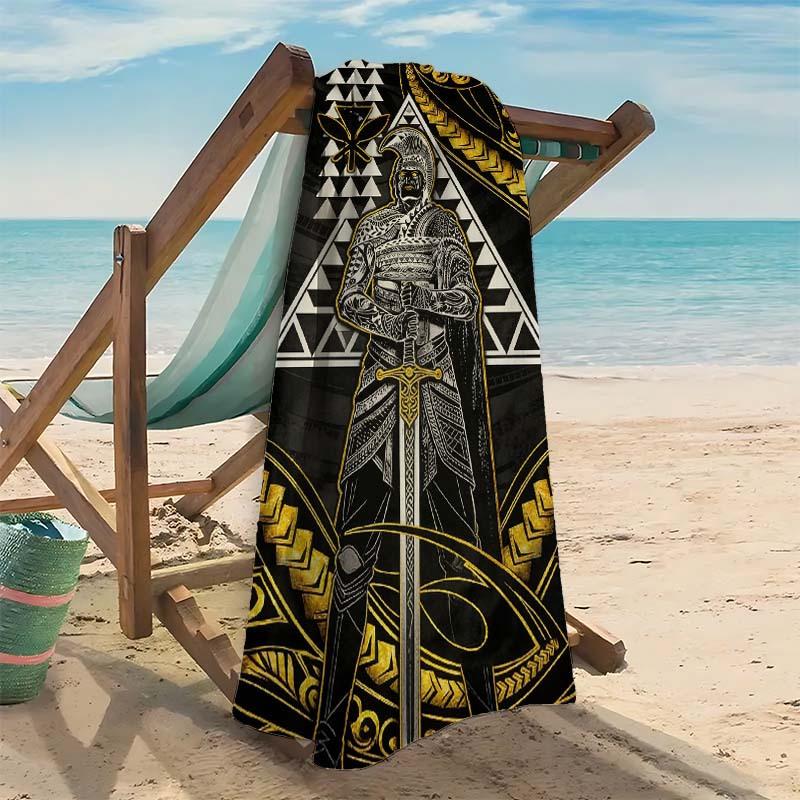 Serviette de plage imprimée Art Totem Samouraï Style Polynésien, Serviette de plage super absorbante, Serviette de natation confortable à séchage rapide