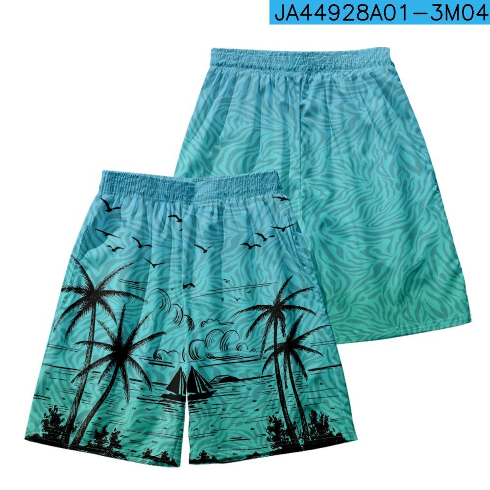 European And American Coconut Tree Hawaiian Men S Casual Shorts Beach Pants XXS