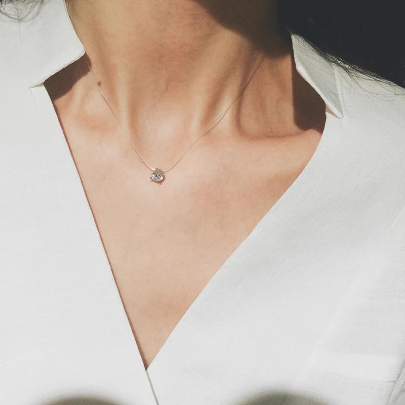 Andara Diamante Moissanite 1ct Argento Sterling S925 Filo da Pesca Trasparente Invisibile Collana a Catena Clavicolare Gioielli da Donna