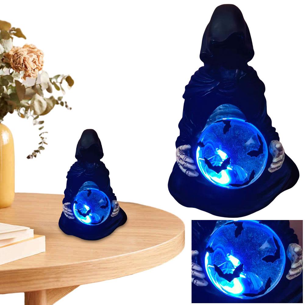 The Death Gods Crystal Ball Halloween Grim Reaper Statue with Flying Bats Gothic Figurine Grim Reaper Figurine Halloween Decor