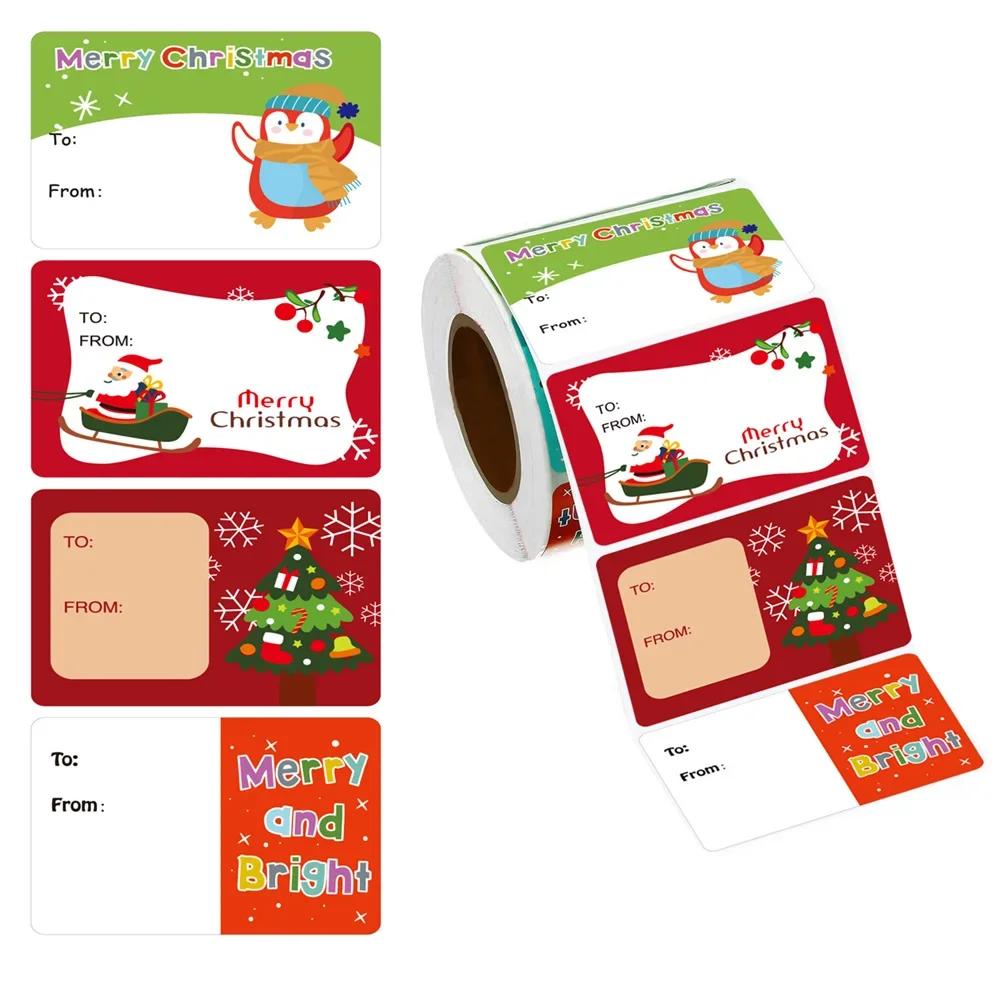 

Santa Claus Christmas Tree Self Adhesive Paper Sticker 200Pcs/Roll For Christmas Gift Packaging Holiday Birthday Party Decor 7.5 4.6