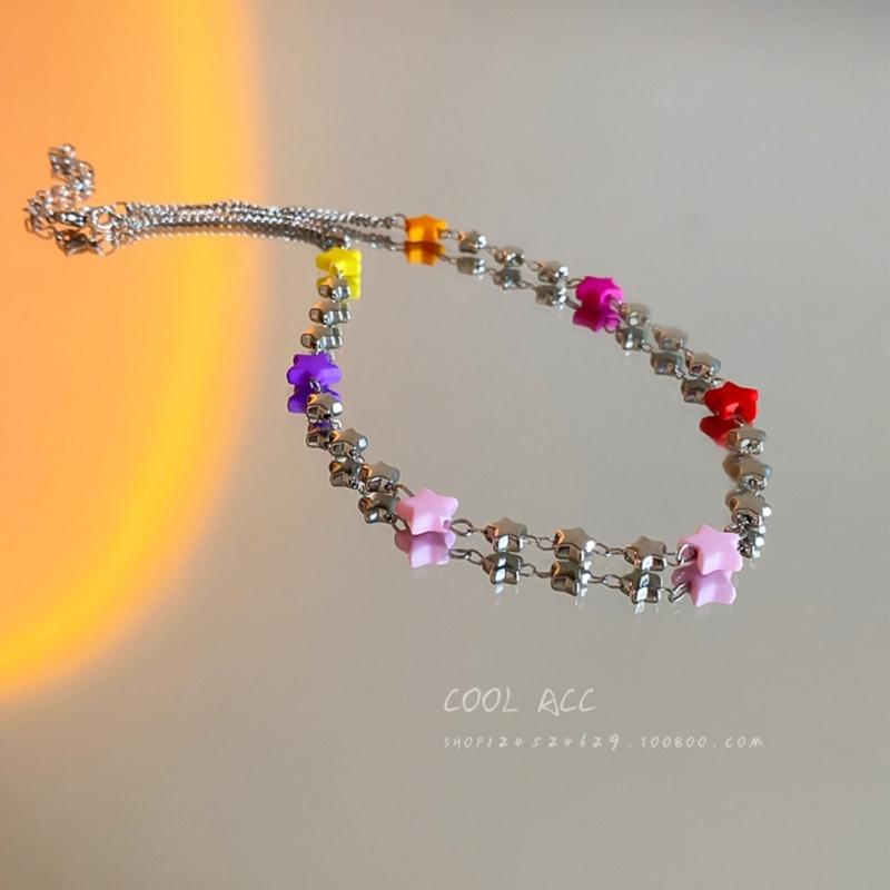 Bohemiean Star Bead Clavicle Chain Fashion Star Charm Necklace Star Chain Choker Womens Daily Outfits Delicate Jewelry