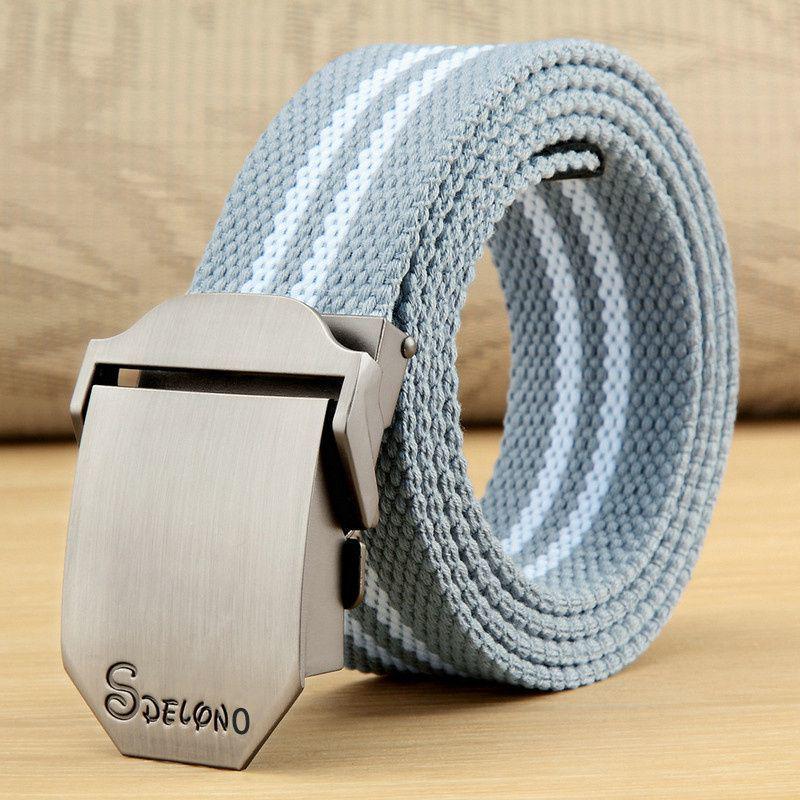 Men's Canvas Belt with Automatic Smooth Buckle - Casual Korean Style for Workwear, Students, and Outdoor Activities