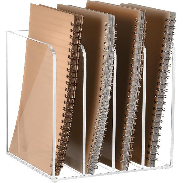 Suzile B5 Acrylic Desk Organizer Book Organizer for Desk Acrylic File Holder with 4 Vertical Compartments Book Rack Sorter for Office Home 9390₽