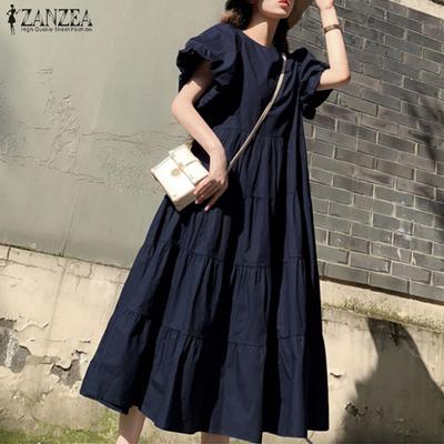 Bohemian Womens Summer Casual Short Sleeve O-neck Long Dress
