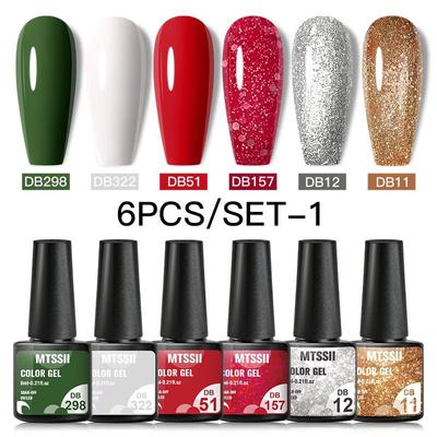 6PCS/SET Set di smalti per unghie in gel Set di colori glitterati natalizi Soak Off UV Nail Art Varnish