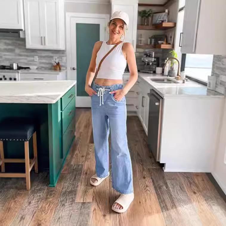 Jeans a zampa larga da donna con vita alta elasticizzata - Stile Y2K (2024)
