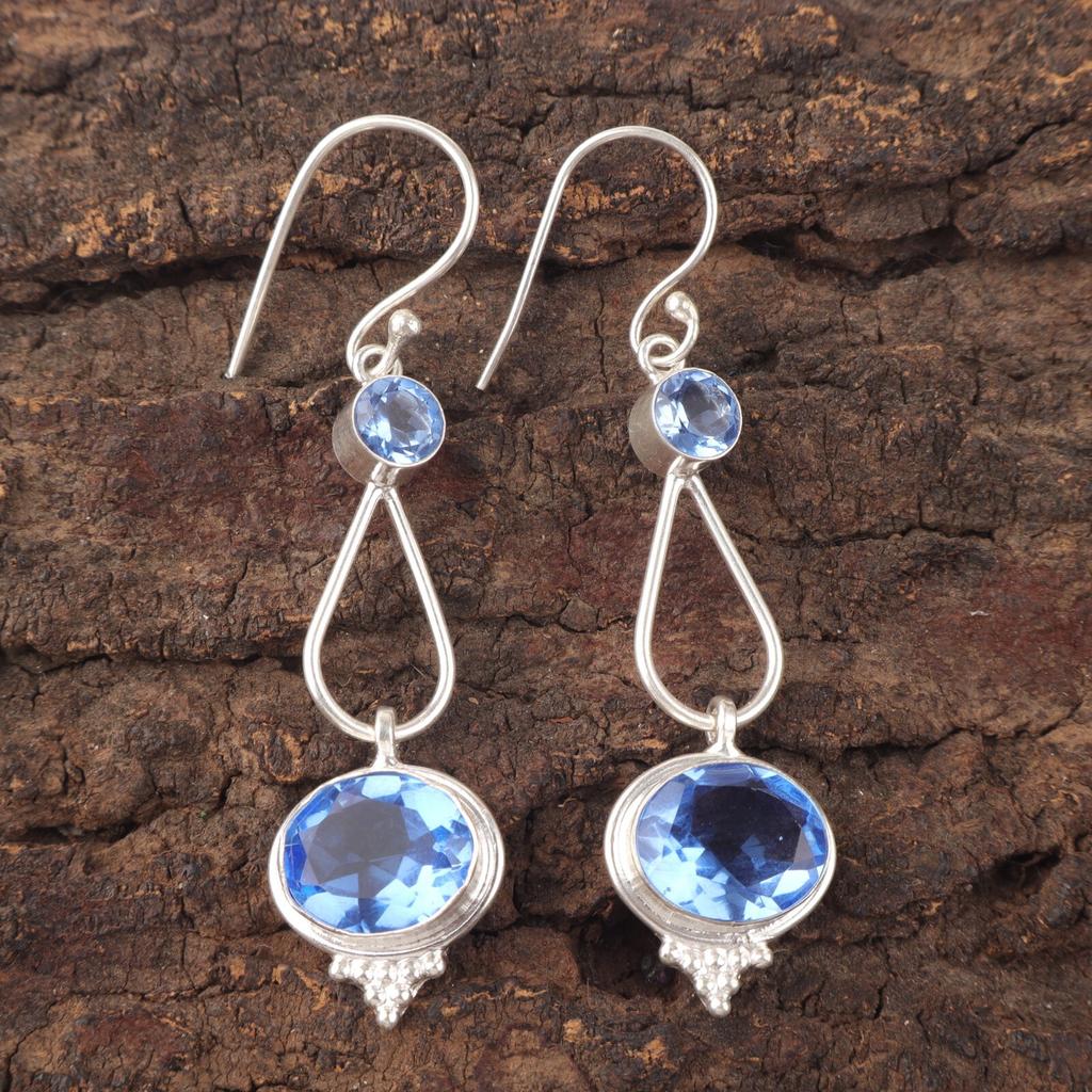 Natural Tanzanite Gemstone 925 Sterling Silver Jewelry Handcrafted Earrings2.50" EE-132-3