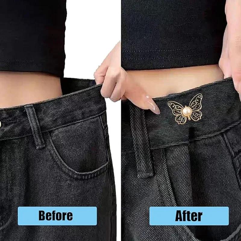 2/1pairs Adjustable Waist Tightener Butterfly Shape Trousers Waist Buckles for Jeans Pants Skirts Snap Button Adjuster Clips