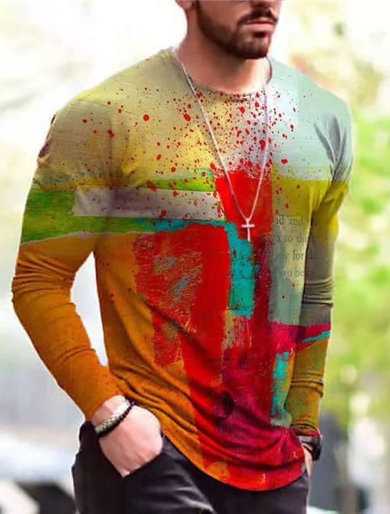 3D Men's Long Sleeve World Map Leisure Sports Fitness Retro Classic Long Sleeve Outdoor Sports T-Shirt Oversized Warm Longsleeve