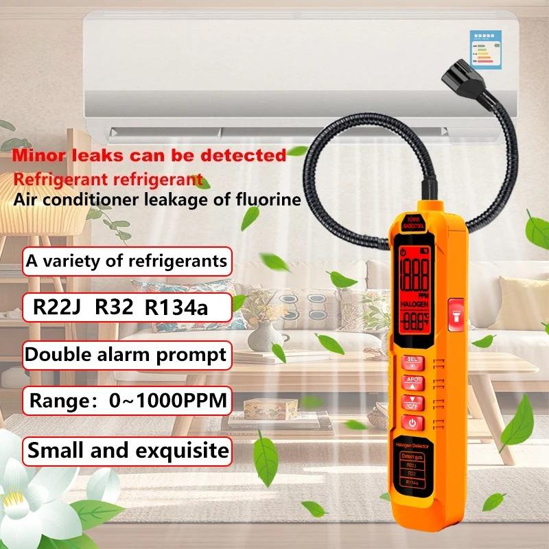Detector Portátil de Fugas de Freón de Alta Sensibilidad Detector de Fugas de Halógeno R22 R410A R134A R1234YF Gas Refrigerante HVAC Probador de Aire Acondicionado Pantalla LCD