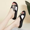 GKTINOO Women Slippers Shoes Genuine Leather Rhinestone Outside Slides Ladies Wedges Summer Beach thick sole Flip Flop