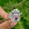 Sterling Silver Round Rhodonite Stone Art Deco Flower Promise Heart Chakra Ring