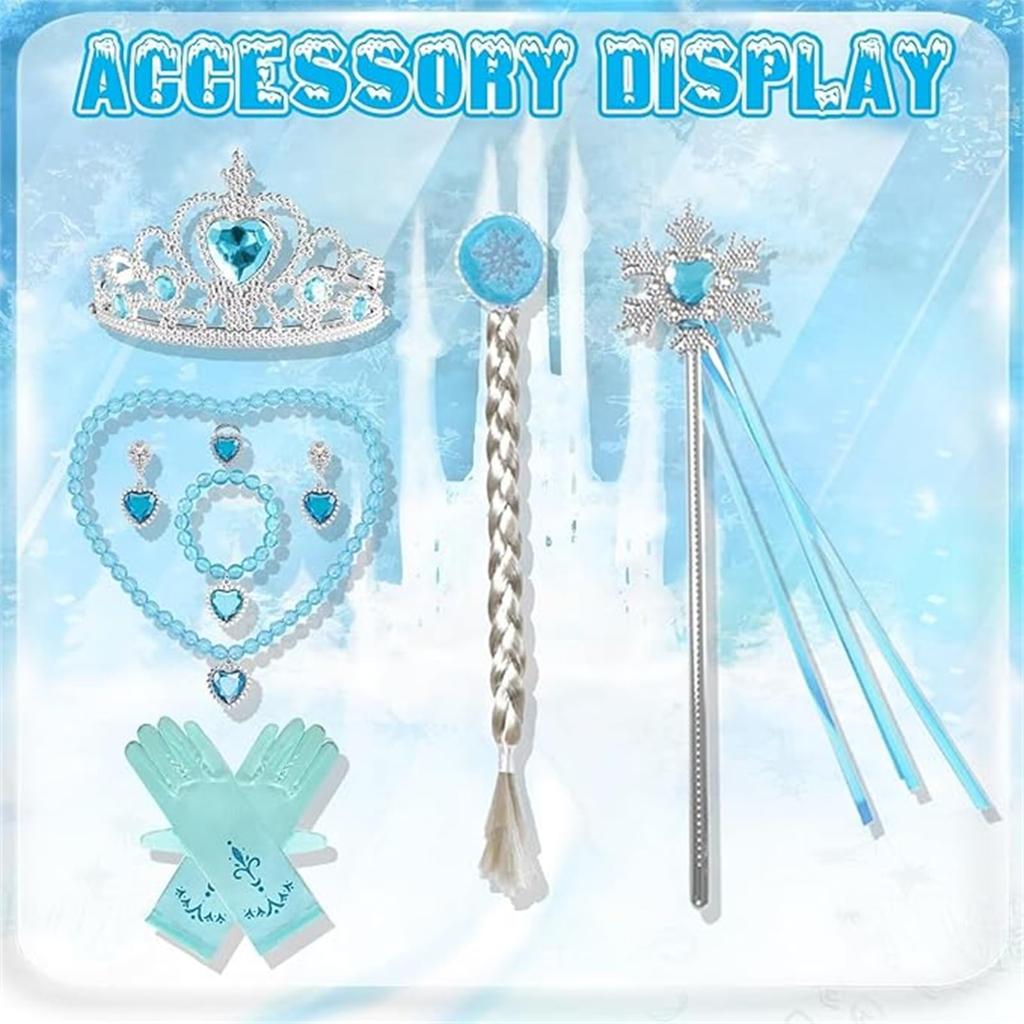 [QOOLY] Princess Dress for Children, Cosplay Costume, Luxurious 9-Piece Set with Accessories, Fancy Dress, Cute Girl's Dress, Kids Costume, Princess