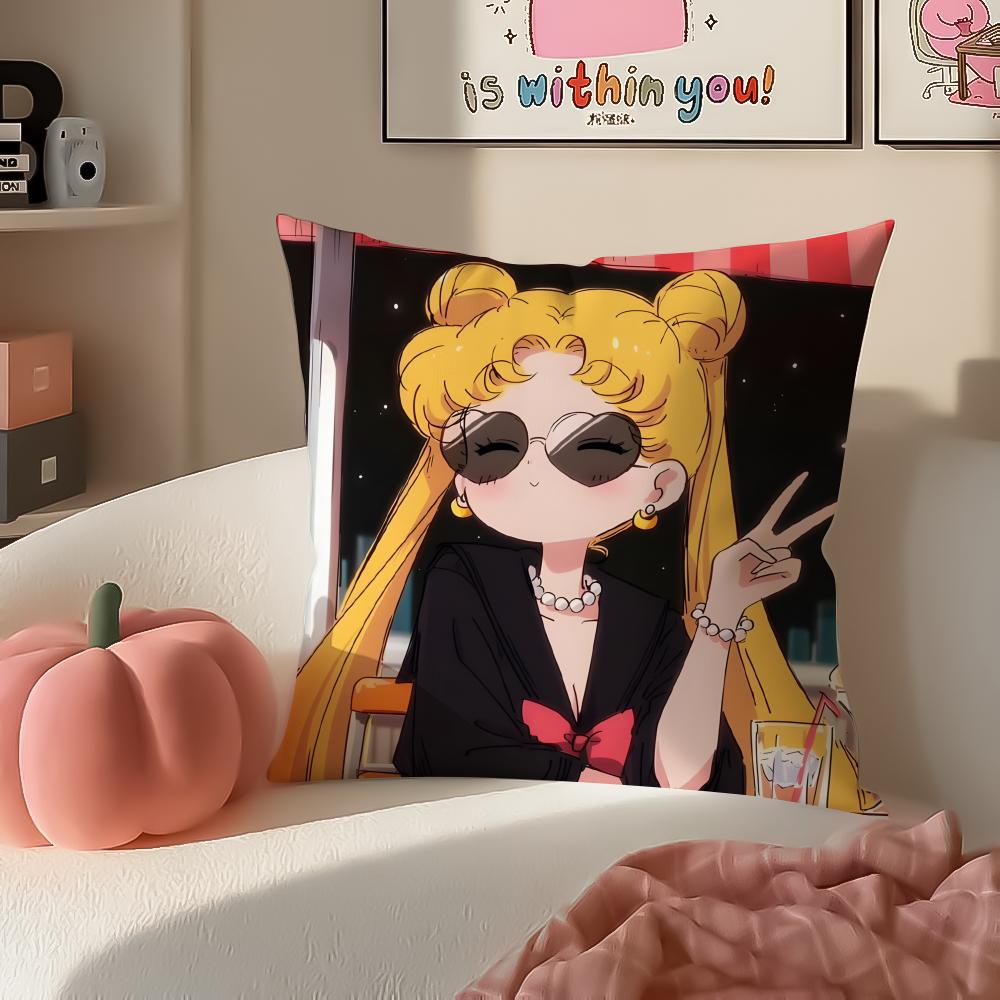 Magical Girly Cute Anime SSailor MMoon Cushion Cover Pillowcase Short Plush Invisible zipper Room Sofa Cushion Cover