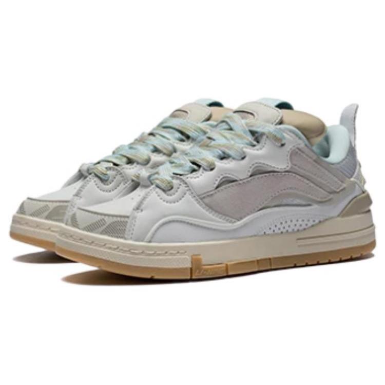 New LiNing Wave GOLDEN Anti Slip Wear Resistant Low Top Skateboard Shoes Women's White Gray AECS074-3