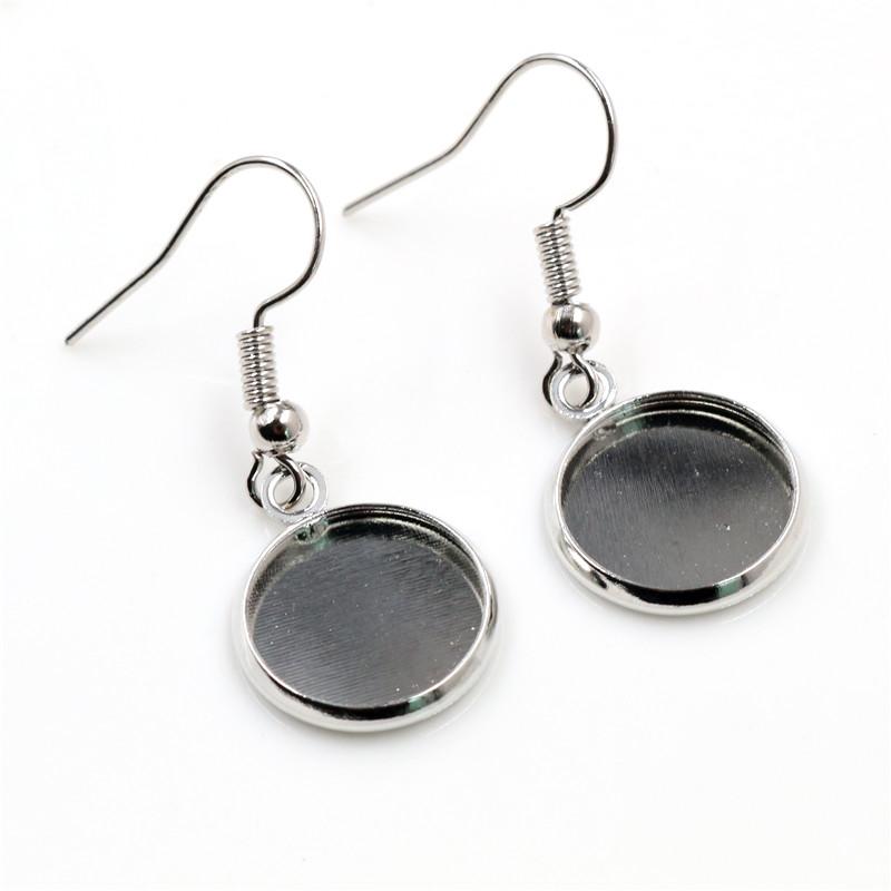 10 Stück 12mm Tablett-Fassung Cabochon Ohrhaken Rohling Fassung Runder Anhänger Ohrbasis Komponenten Für DIY Glas Cameo Schmuckherstellung