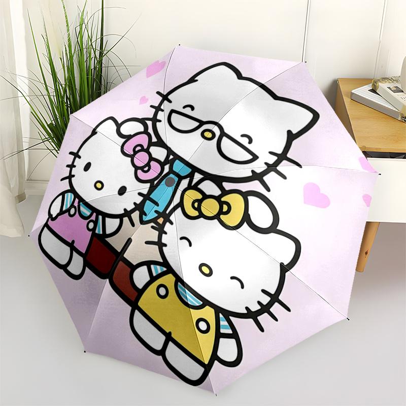 1pc Hello Kitty Automatic Folding Umbrella with Blue Tie Design - Portable 3-Fold Outdoor for Fans, Travelers, Everyday Use, Festive Gift.Z078