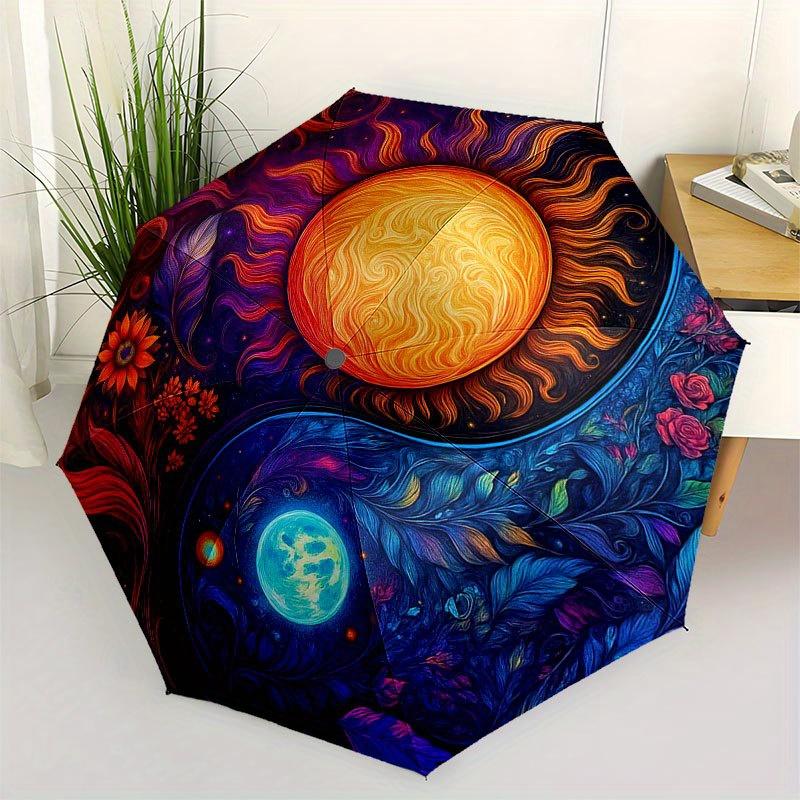 

Yin Yang Harmony: A Vibrant Fusion of Nature s ElementsUmbrella with Cute Design, Portable 3-Fold Compact Umbrella for Men & Women, Valentine s Day Mo