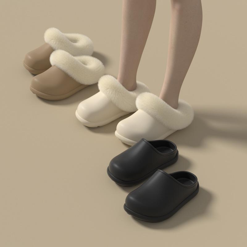 New Solid Color Soft Thick Bottom Stepping On Shit Slippers Autumn and Winter Couples Home Velvet Warm Non-slip Cotton Slippers