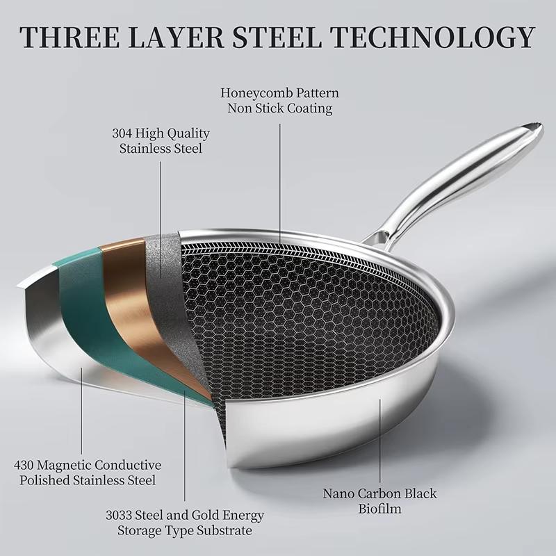 Stainless Steel Frying Pan Non Stick Frying Pan Honeycomb Skillet Kitchen Egg Steak Frying Pan Compatible with All Cooktops