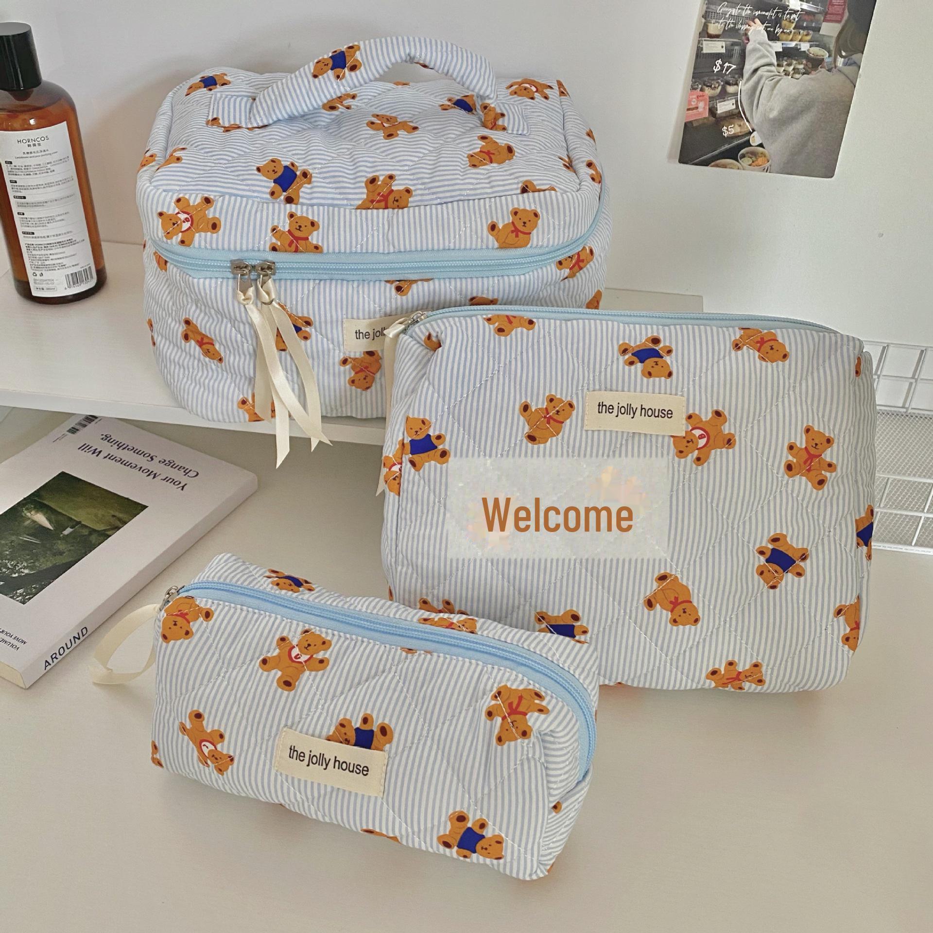 

Blue Striped Bear Large Capacity Cosmetic Bag Small
