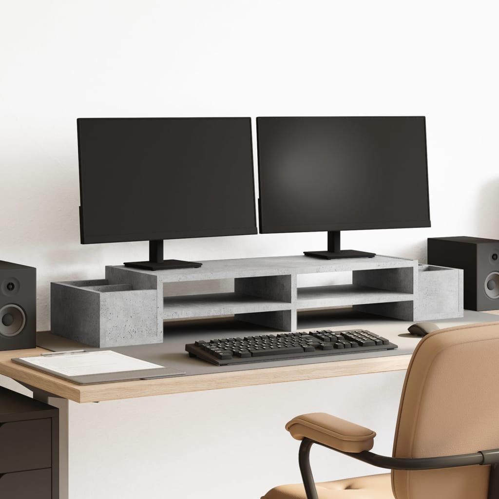 Monitor Stand with Storage Space Concrete Grey 100 X 27 X 15 Cm Particleboard
