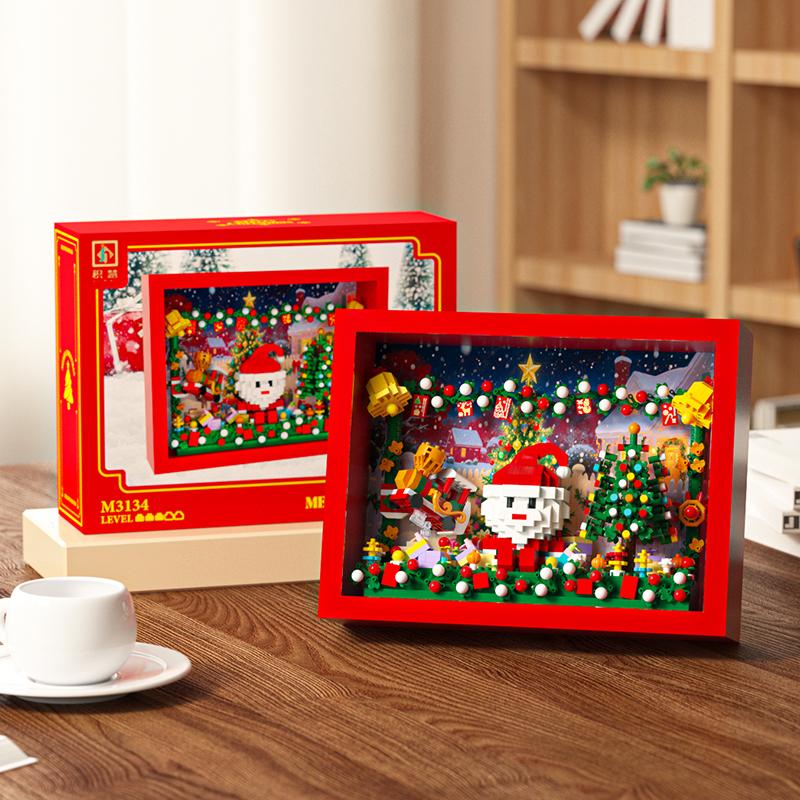 Creative MOC Assembled Building Block Toy Cherry Blossom, Rose, Sunflower, Santa Claus Flower Photo Frame Series Birthday Gift