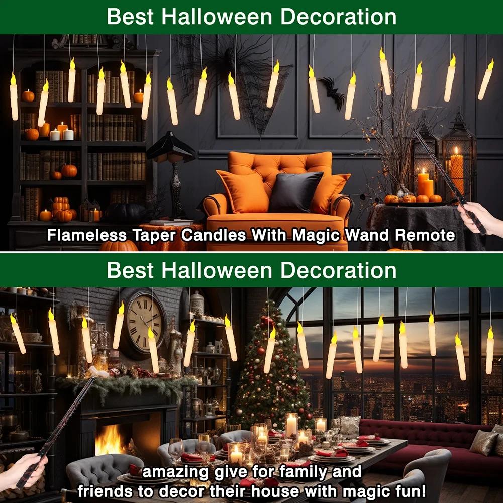 12pc Set LED Flameless Floating Candle with Wand Remote Timer Battery Powered Flickering Christmas Candles for Home Window Decor
