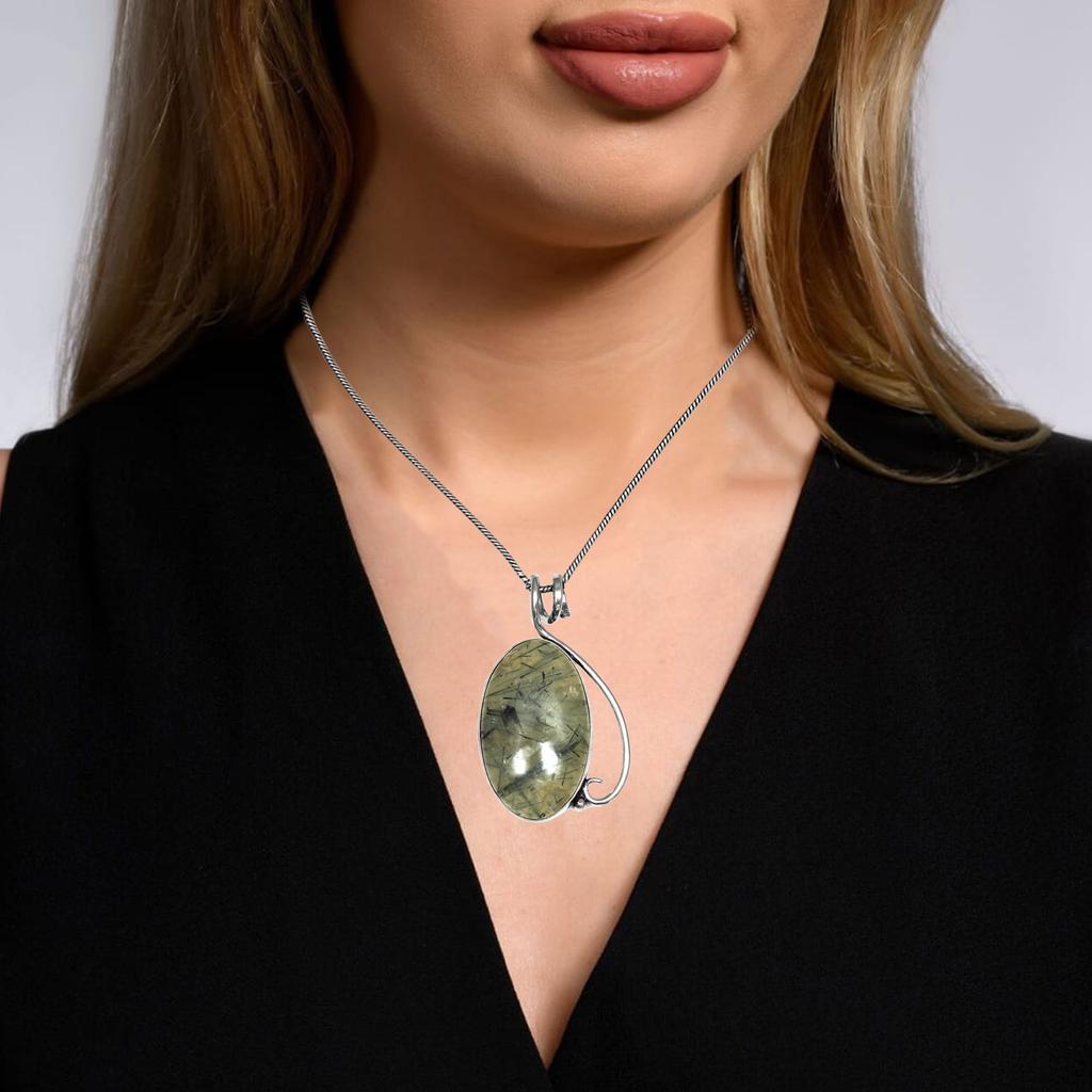 Prehnite Cabochon Gemstone Handmade Women's Unisex Silver Jewelry Pendant 2