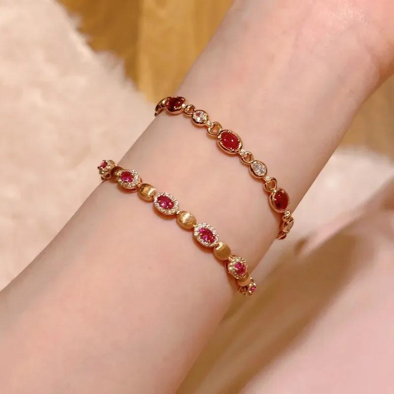 Creative inlaid ruby bracelet for women exquisite and High quality glossy and fashionable oval brushed bangles wedding Zircon