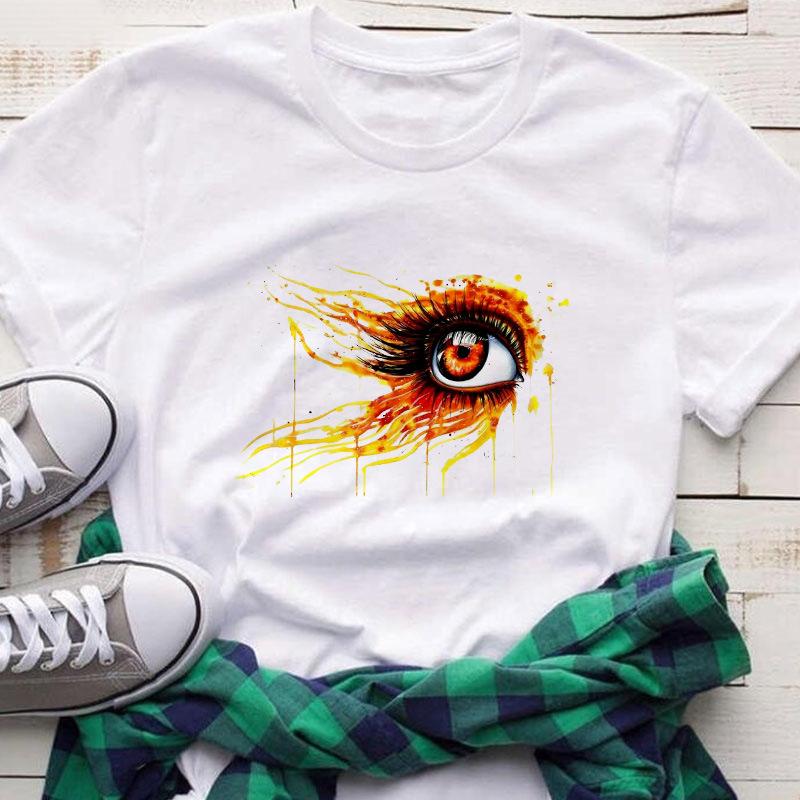 

Women S Top, European And American Fun Rainbow Lip Pattern Print Crew Neck Short-Sleeved T-Shirt S