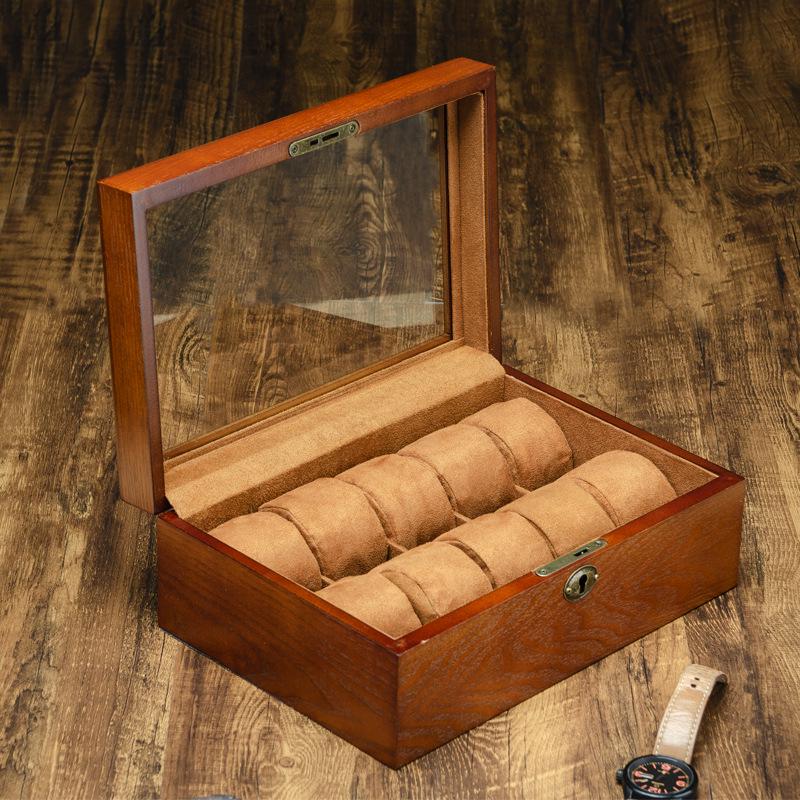 European-Style Wooden Watch Storage Box with Lock - Mechanical Watch, Bracelet & Jewelry Organizer Display