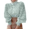 Camicette da donna in pizzo con maniche a petalo Camicetta da donna con bottoni chic Scava fuori la camicia bianca patchwork di pizzo floreale Top abbigliamento femminile