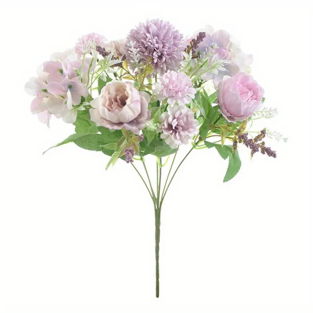 Multicolor Artificial Hydrangea Flowers Silk Petals DIY Simulation Peony Dandelion Bouquet Photo Props Accessories