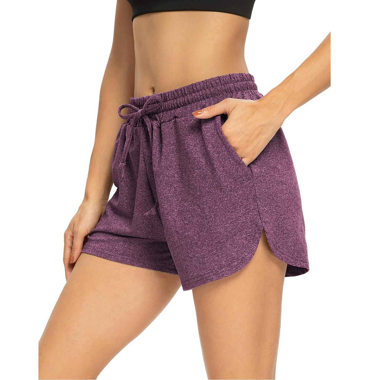 

Женские цветные карманные повязки, однотонные шорты для бега, спортивные широкие брюки L фиолетовый