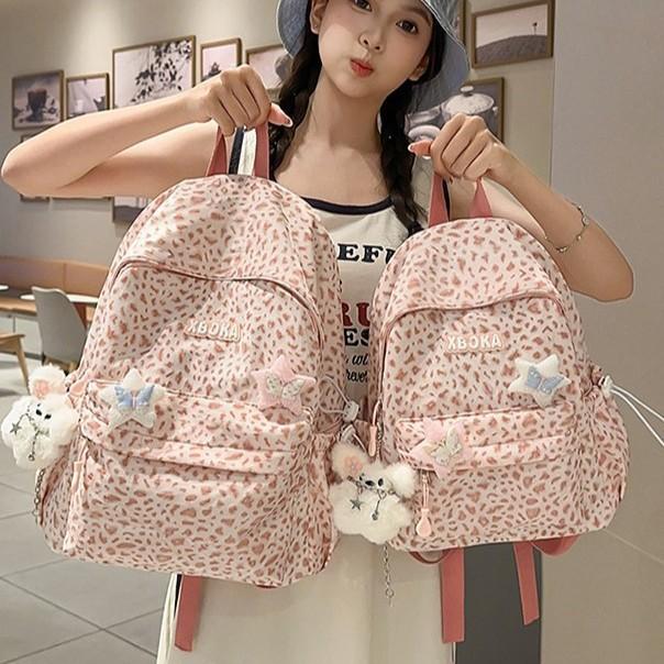 European and American Style Female Retro Leopard Print Simple and Lightweight Travel Computer Backpack Backpack
