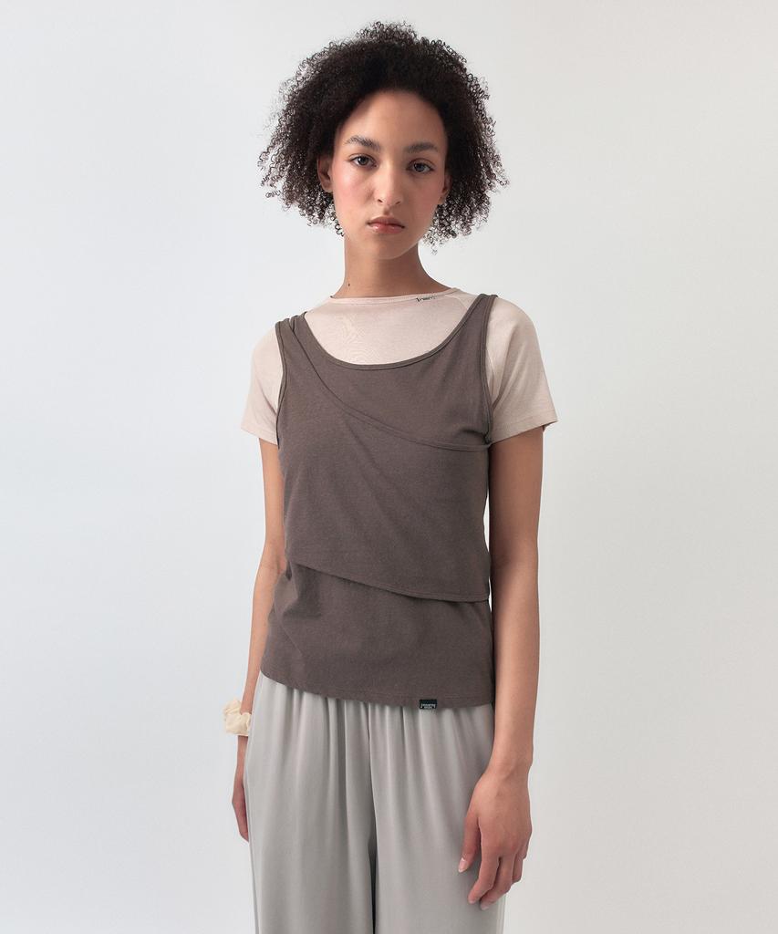 Simeteuligpeosenteu Cotton Linen Double Sleeveless / Brown