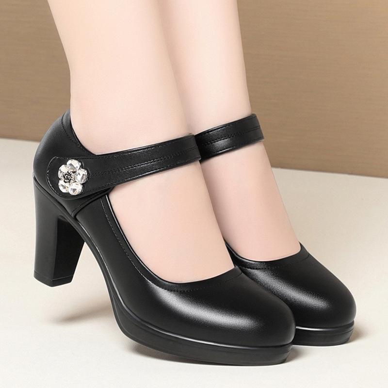 Cheongsam shoes model catwalk high heels thick heel women's shoes waterproof table women's single shoes black work shoes